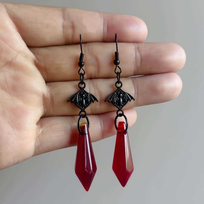 CSIYANJRY99 Goth Bat Crystal Earrings Vampire Accessories for Women Halloween Earring Gothic Jewelry Dangle Earrings Witch Victorian Vintage Dress Costume - Image 4